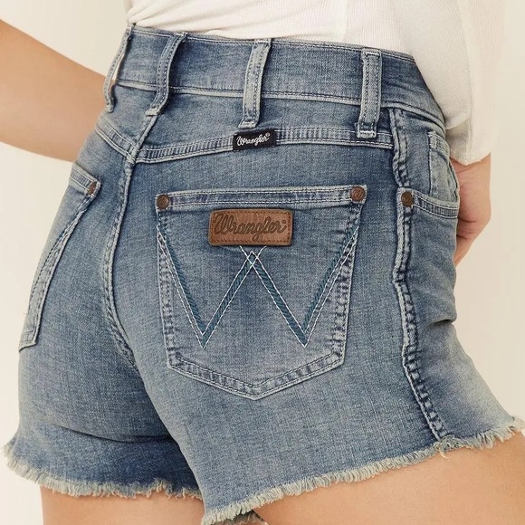 Wrangler Pants - WRANGLER Sexy Cutoff Shorts High Rise Stretchy Light Acid Wash Blue Frayed Short